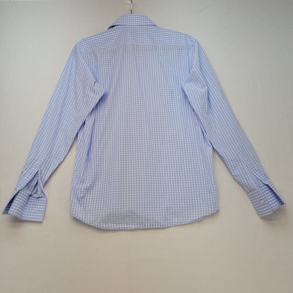 Hugo Boss Button Down Shirt Mens 15.5 39 Blue Gingham Slim Fit Long Sleeve